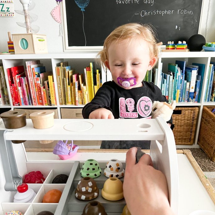 user image by @lyssadawson, Melissa &#38; Doug Wooden Scoop and Serve Ice Cream Counter With Play Food and Accessories - 28pc
