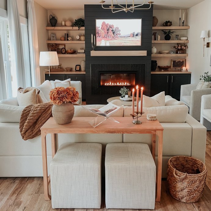 user image by @timberandhive, Lynwood Square Upholstered Cube Ottoman - Threshold™ designed with Studio McGee