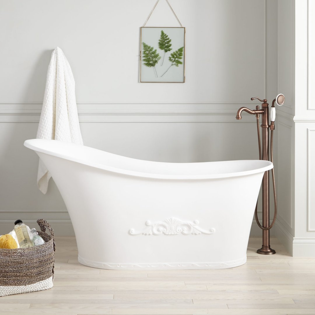 59" Sasha Resin Freestanding Slipper Tub Matte Finish Bathtubs