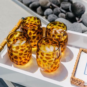 Leopard Animal Print Acrylic Stemless Wine Glasses - Set of 4 | Mark and  Graham