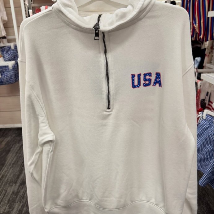user image by @comeshoppingwm, Men's USA Fleece 1/4 Zip Sweatshirt - Goodfellow & Co™ White