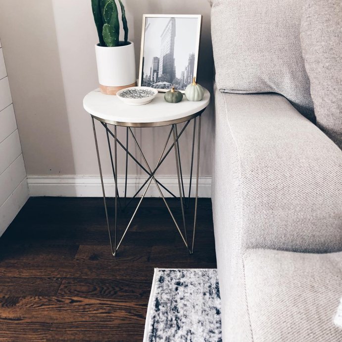user image by @farmhousefourseven, Marble Top Round Table Gold - Threshold&#8482;: Luxury Glam Steel Frame, No Assembly, Lacquered Finish