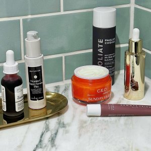 @spacenk&rsquo;s instagram photo of Summer Fridays Lip Butter Balm Brown Sugar,Eve Lom Radiance Repair Retinol Serum,Paula's Choice Skin Perfecting 2% BHA Liquid Exfoliant,NATURIUM Vitamin C Super Serum Plus,The Ordinary AHA 30% + BHA 2% Peeling Solution