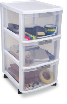 Shop type A Element Clear Lockable White Frame 3-Drawer Storage Tower/Cart with Wheels, 26-in and more