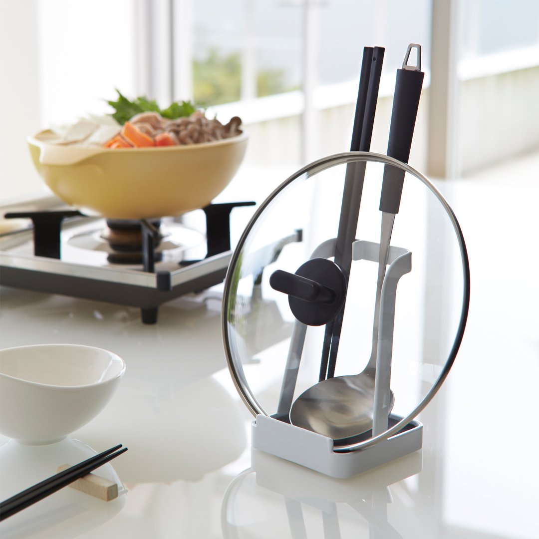 Yamazaki Home Lid and Ladle Stand styled in a modern kitchen