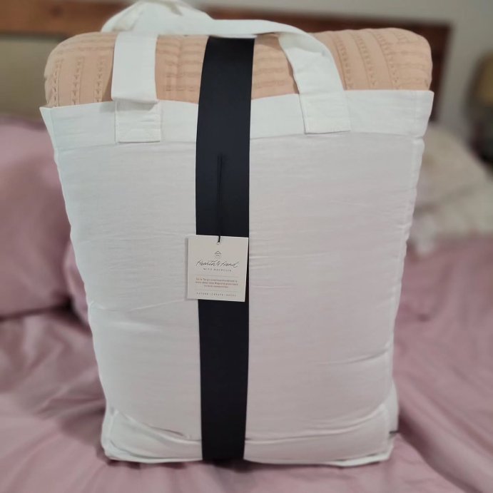 user image by @karirob2024, 3pc Woven Textured Squares Comforter Bedding Set Blush - Hearth & Hand™ with Magnolia