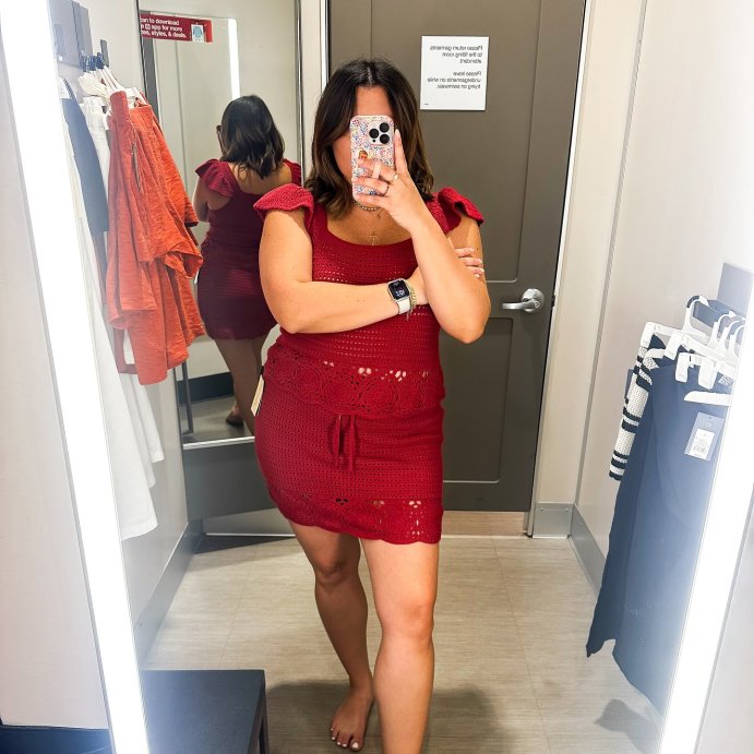 user image by @sofivallecillo, Women's Openwork Flutter Sleeve Sweater Tank - Universal Thread™ Red