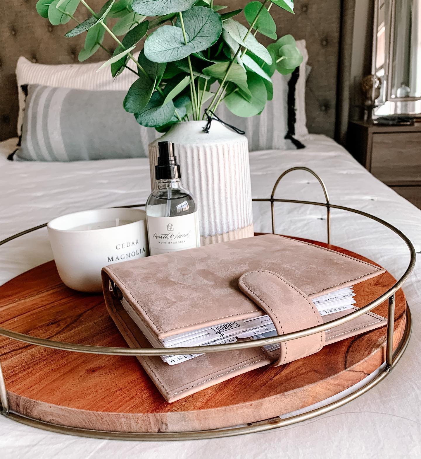 user image by @ashnicole.plans, Faux Eucalyptus Arrangement - Hearth &#38; Hand&#8482; with Magnolia: Indoor Greenery in Ceramic Pot