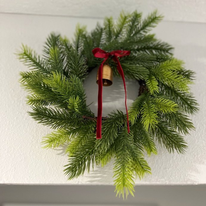 user image by @nanacheriedecors, 12&#34; Mini Cypress with Brass Bell and Red Ribbon Christmas Wreath - Hearth &#38; Hand&#8482; with Magnolia
