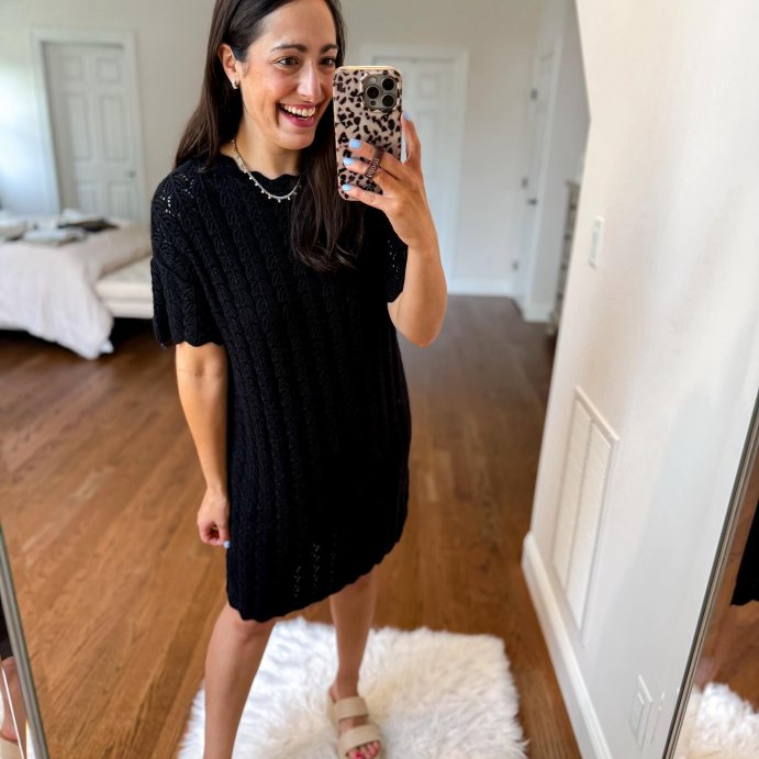 user image by @msnafashion, Women's Short Sleeve Pointelle Mini Sweater Dress - A New Day™
