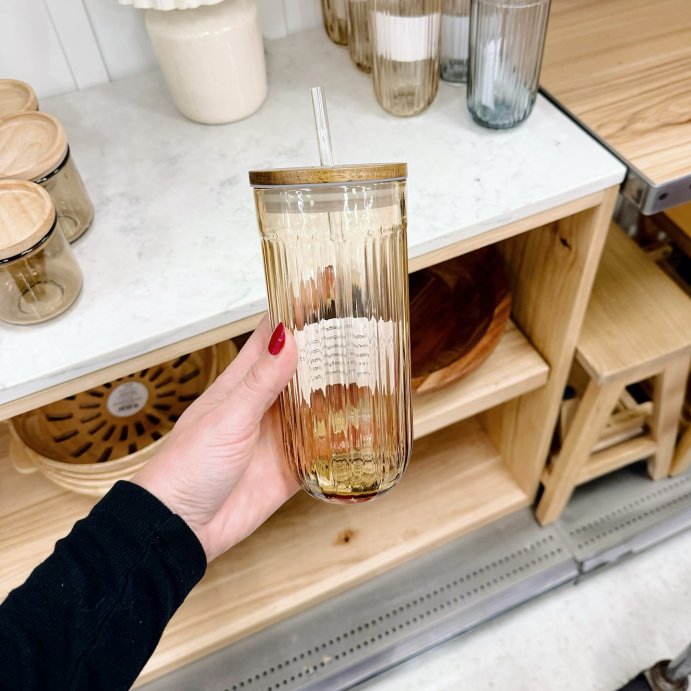 user image by @targetscallingme, 21oz Fluted Glass Tumbler with Wood Lid Beige - Hearth &#38; Hand&#8482; with Magnolia