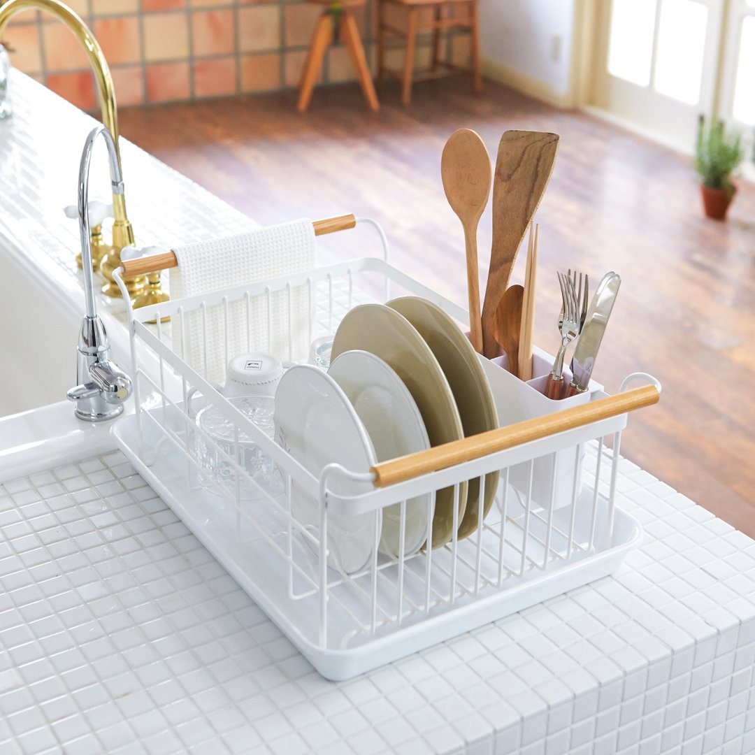 Yamazaki Home Dish Rack styled in a modern kitchen