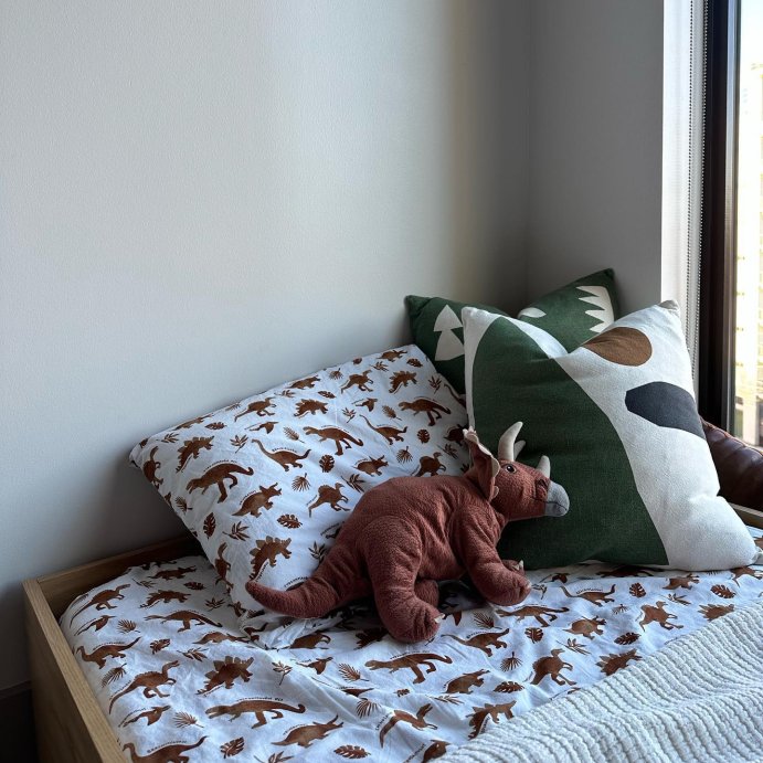 user image by @bysavvyleigh, Dinosaur Cotton Kids' Sheet Set Watercolor Brown - Pillowfort™