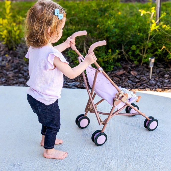 user image by @moveswithmaggie, LullaBaby Doll Stroller Fold-Up Accessory - Gold Star Print: Fits 14 Inch Dolls, Baby &#38; Infant Theme