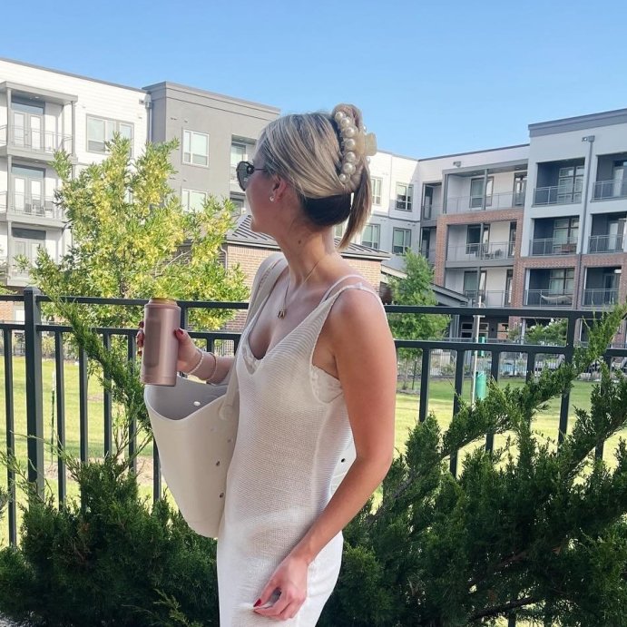 user image by @morgangracehowe, Jumbo Plastic Pearl Claw Hair Clip - A New Day&#8482; Ivory: Hair Accessories for Styling