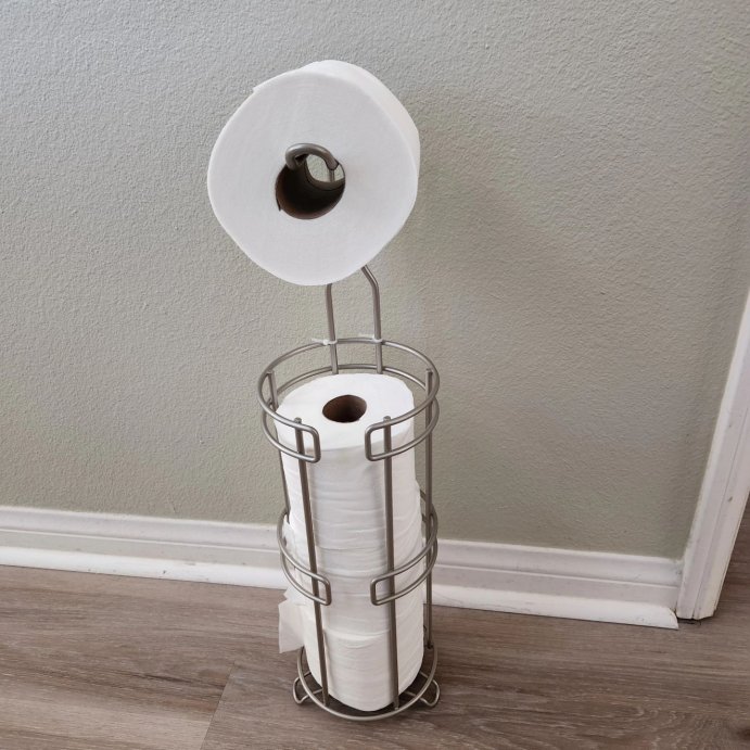 user image by @real.life_reviews, 4 Roll Reserve Plus Freestanding Toilet Tissue Holder Silver - Threshold&#8482;: Steel Construction, 23.937&#34; Height, 6.5&#34; Width