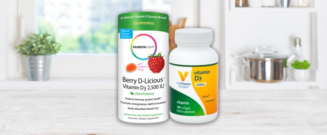Shop Rainbow Light Nutritional Systems Berry D-Licious Vitamin D3 Gummies - 2,500 IU - Raspberry (50 Gummies), the Vitamin Shoppe Vitamin D3 - Bone Health & Immune Support - 2,000 IU (100 Softgels) and more