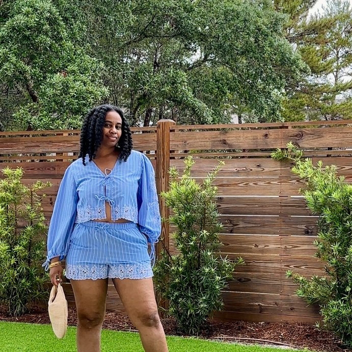 user image by @iamsharonda1, Women's Long Sleeve Eyelet Tie-Front Poplin Blouse - Future Collective