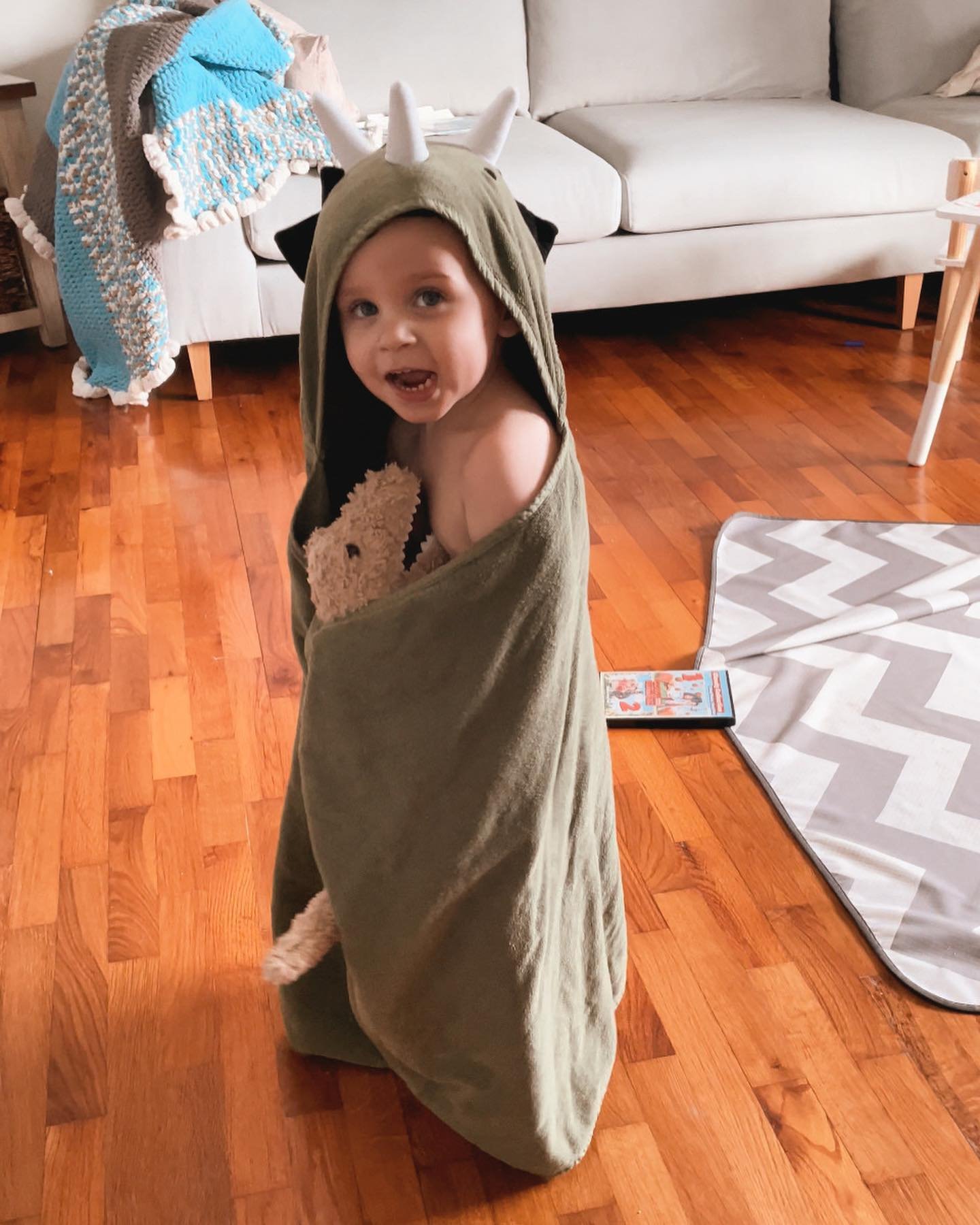 user image by @themavenlifewithmw, 25&#34;x50&#34; Dinosaur Kids&#39; Hooded Towel - Pillowfort&#8482;: Lightweight Cotton Velour, Machine Washable, OEKO-TEX Certified