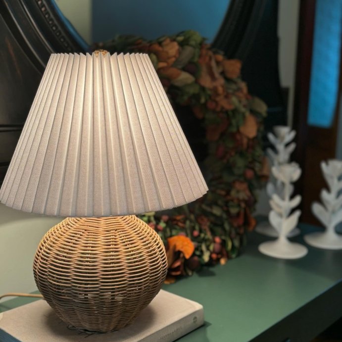 user image by @lbbinteriors, Natural Wicker Table Lamp Brown - Threshold&#8482; designed with Studio McGee: Chic Pleated Drum Shade, ETL Listed