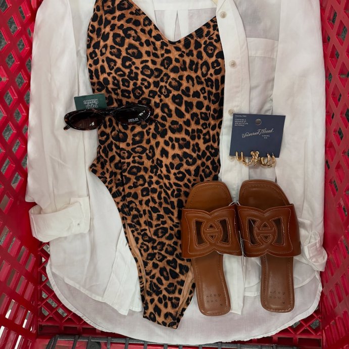 user image by @_targetxbri, Women's Mini Ribbed Tie Back One Piece Swimsuit - Wild Fable™ Leopard Print