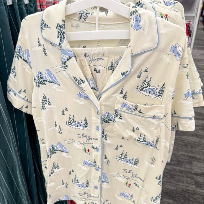 user image by @targettakesmypaycheck, Women's Cloud Knit Modal Notch Collar Short Sleeve Top and Shorts Pajama Set - Auden™ Cream 'Tis the Skison