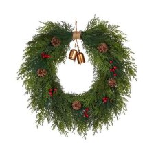 Shop CANVAS Christmas Decoration Cedar Heart-Shaped Wreath with Bells, 24-in and more