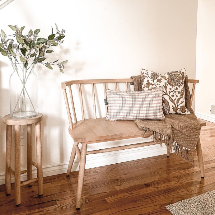 user image by @taylorelocin, Shaker Wooden Dining Bench with Curved Back - Hearth & Hand™ with Magnolia