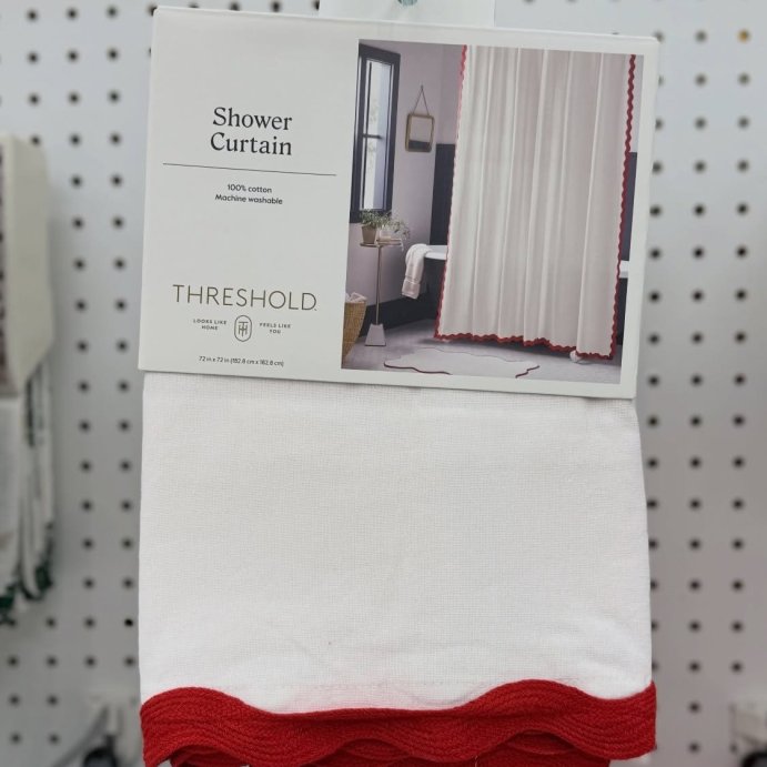 user image by @katattarget, 72&#34;x72&#34; Scalloped Christmas Shower Curtain Cream/Red - Threshold&#8482;