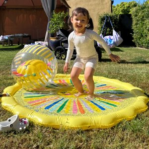 Rae Dunn Rainbow Cloud Splash Pad - Kids Outdoor Water Sprinkler Play Mat