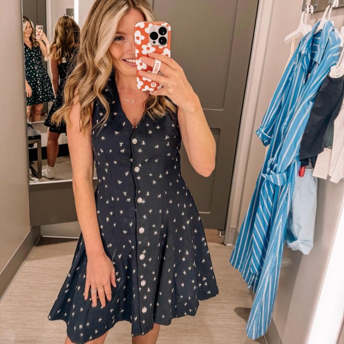 user image by @fashionablylindsey, Women's Button-Front Godet Mini A-Line Dress - Universal Thread™