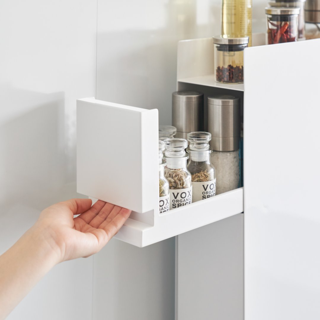 Yamazaki Home sliding spice rack styled in modern kitchen 