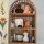 Natural Wood and Rattan Arched Wall Shelf with Open Shelves
