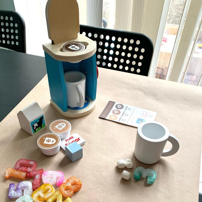 user image by @_letsplaytoday_, Melissa &#38; Doug 11-Piece Brew and Serve Wooden Coffee Maker Set - Play Kitchen Accessories