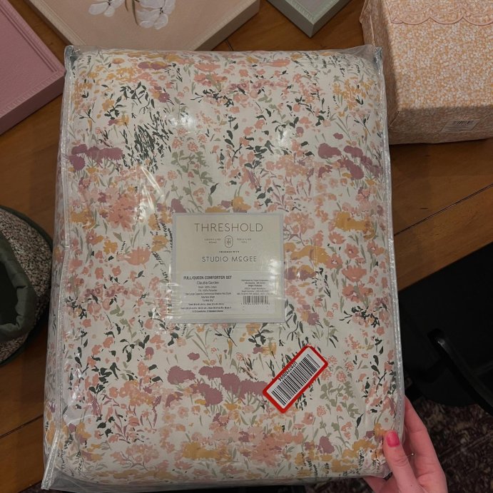 user image by @wildoakathome, Reversible Floral and Stripe Comforter Set Pink/Green - Threshold™ designed with Studio McGee