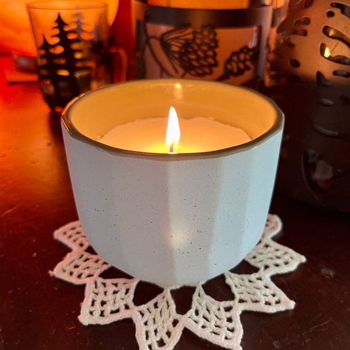 user image by @digitalsarah_cwc, Speckle-Faceted Ceramic Bergamot Jar Candle Green/White 6oz - Hearth &#38; Hand&#8482; with Magnolia