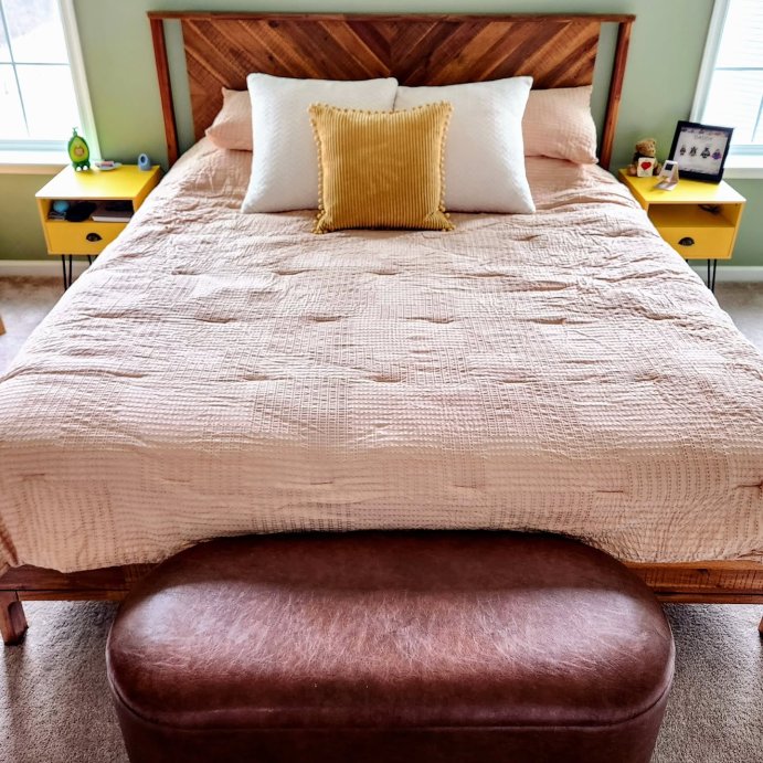 user image by @emilystrubert, 3pc Woven Textured Squares Comforter Bedding Set Blush - Hearth & Hand™ with Magnolia