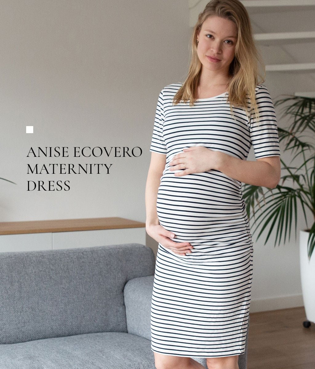 Shop Isabella Oliver Anise Maternity Dress with LENZING™ ECOVERO™-Soft White & Navy Stripe and more