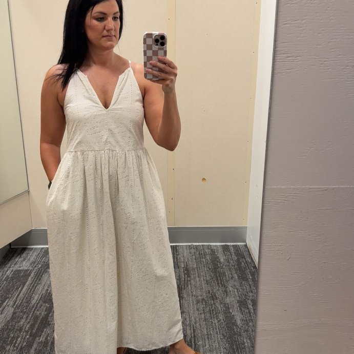 user image by @the.melanie.edit, Women's Eyelet Maxi A-Line Dress - Universal Thread™ Cream