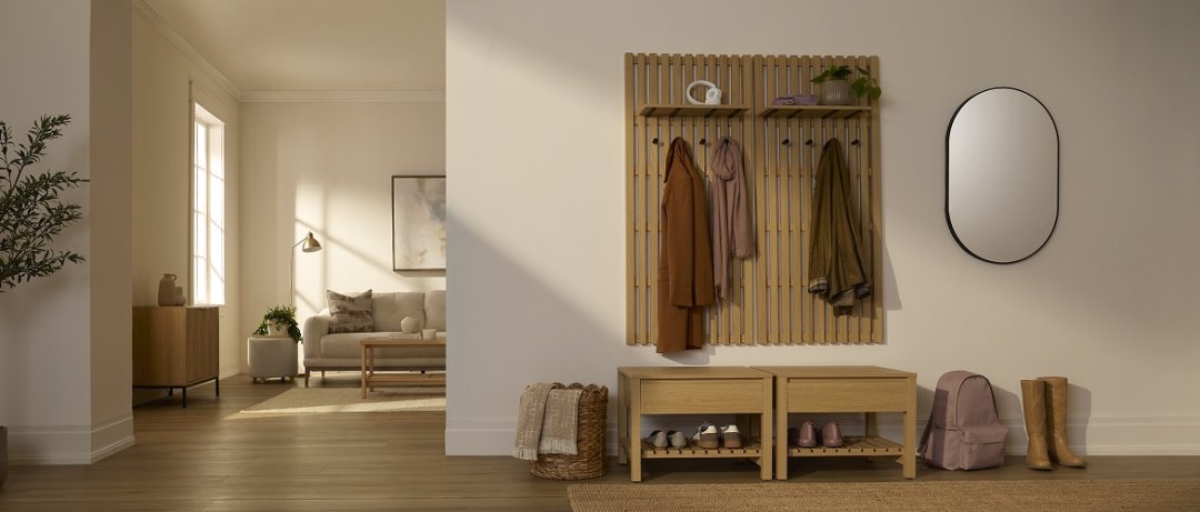 Shop Canvas Ava 2-Piece Slatted Wood Entryway Organizer Hall Tree and more