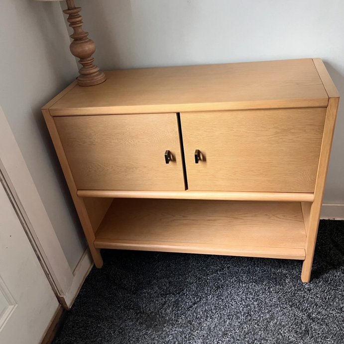 user image by @heybullseye_brandy, Sandpoint 2 Door Cabinet Natural - Threshold&#8482; designed with Studio McGee: Brass-Finish Handles, Wood Frame