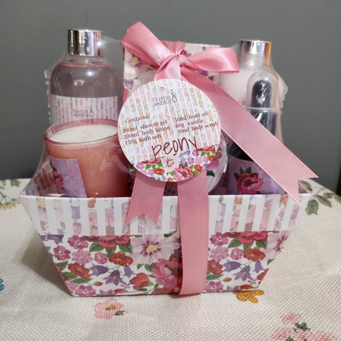 user image by @mamastock55, Peony Floral Spa Gift Basket – 7pc Bath & Body Set for Women, Relaxation & Self-Care, with Shower Gel, Lotion & More