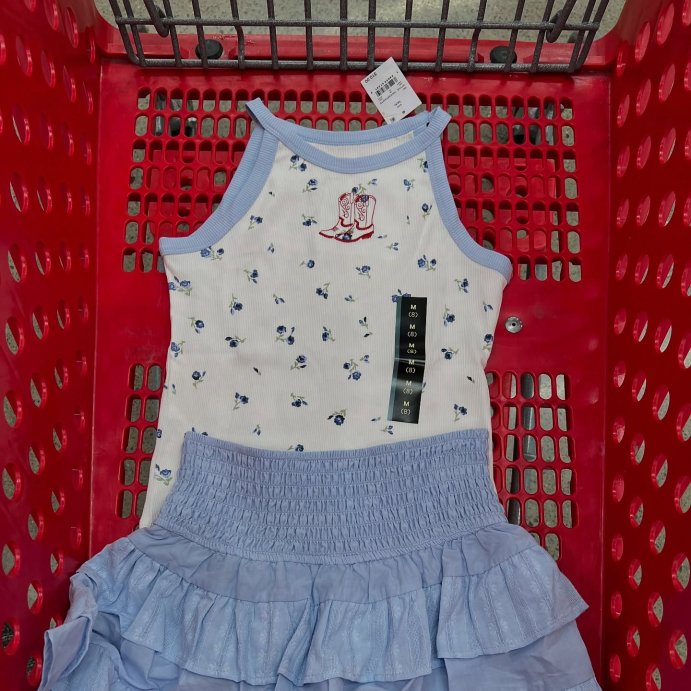user image by @targetbayareafinds, Girls' Cowboy Boots Floral High-Neck Graphic Tank Top - art class™ Blue/Off-White