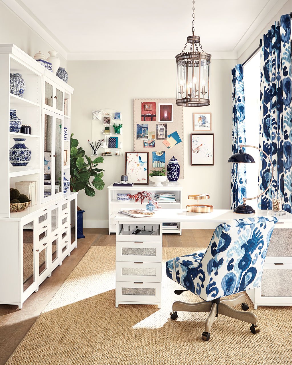 Shop Gramercy Desk Chair - Ballard Designs, Hutton Standard Desk, Hutton 79" Credenza, Hutton Low Bookcase - Ballard Designs, Classic Linen Display Board, Acrylic Wall Organizer, Ellison 4-Light Glass Lantern, Columbia Sisal Rug, Murray Charging Organizer, Dean Enamel Task Lamp and more