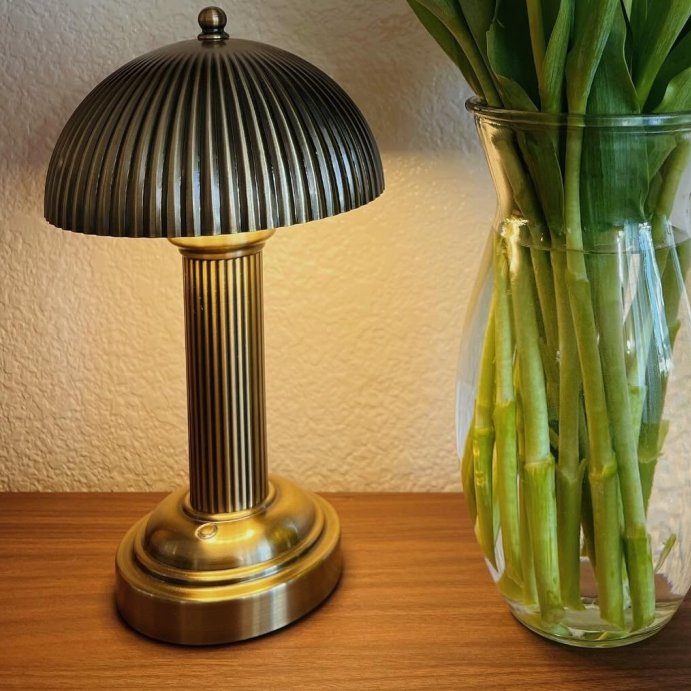 user image by @je.suis.sarai, 11.5" Fluted Metal Rechargeable Library Table Lamp (Includes LED Light Bulb) - Hearth & Hand™ with Magnolia