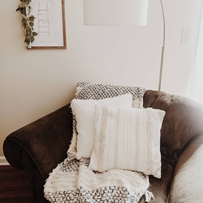 user image by @thenordyhouse, 360 Lighting Cora Modern Arc Floor Lamp Standing 72" Tall Brushed Nickel Metal White Linen Drum Shade for Living Room Reading Bedroom Office House