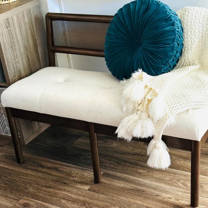 user image by @rainystate_reviews, Woodspring Caned Back Bench Dark Walnut/Cream - Threshold&#8482; designed with Studio McGee