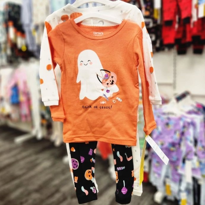 user image by @ohtarget, Carter's Just One You® Toddler Girls' Long Sleeve 4pc Halloween Ghosts and Pumpkins Pajama Set - Black/Orange/White
