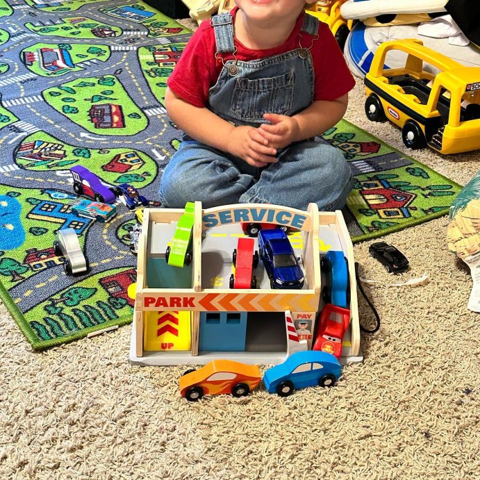 user image by @fancynewcandace, Melissa &#38; Doug Service Station Parking Garage With 2 Wooden Cars and Drive-Thru Car Wash