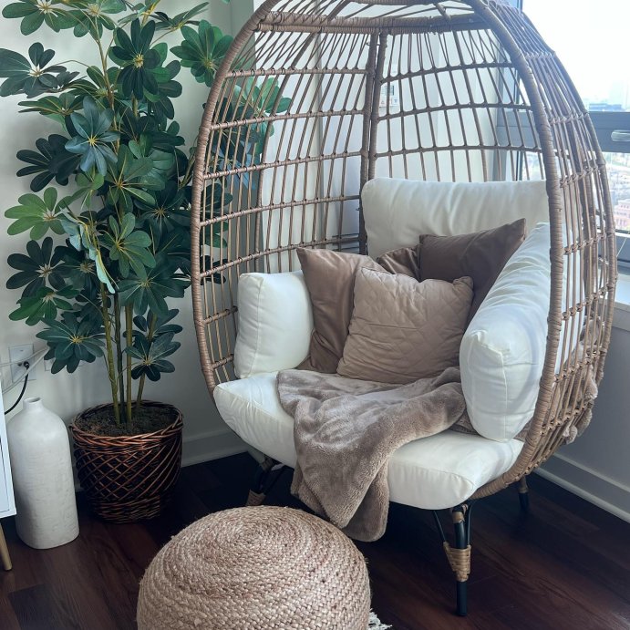 user image by @thepricheck, Best Choice Products Wicker Egg Chair Oversized Indoor Outdoor Patio Lounger w/ Steel Frame, 440lb Capacity